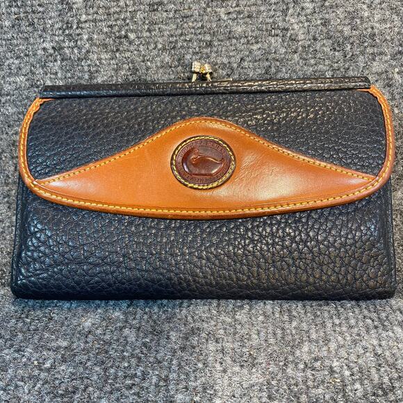 Dooney & Bourke Handbags - Vintage Dooney Bourke All Weather Leather Checkbook Organizer Wallet Black Brown
